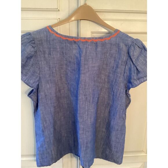 Talbots Embroidered Linen Blend Top Sz L Petite Floral Boho - Picture 6 of 10